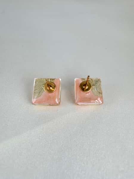 Peach and gold stud earrings with hypoallergenic steel posts