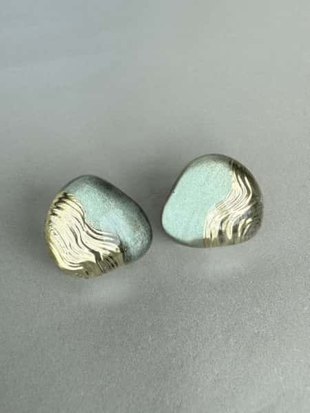 Light sage green and gold stud earrings with hypoallergenic steel posts