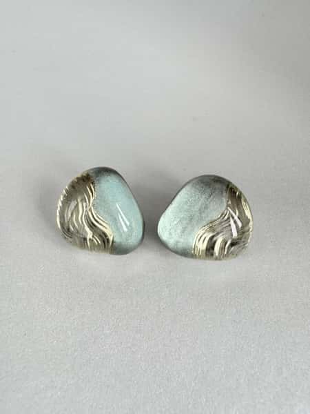 Light sage green and gold stud earrings with hypoallergenic steel posts