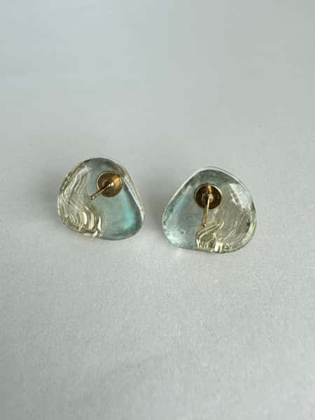 Light sage green and gold stud earrings with hypoallergenic steel posts