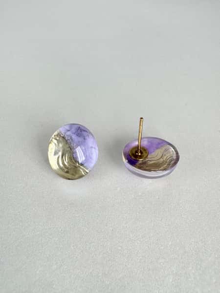 Light purple stud earrings with hypoallergenic steel posts