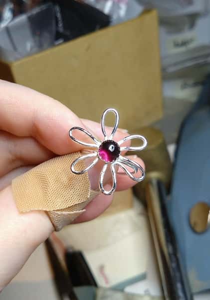 sterling silver blomring med granat