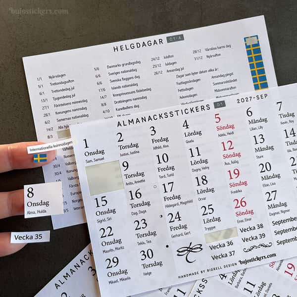 Almanacksstickers 01 och Helgdagar