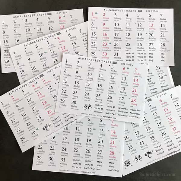 Almanacksstickers 01 och Helgdagar