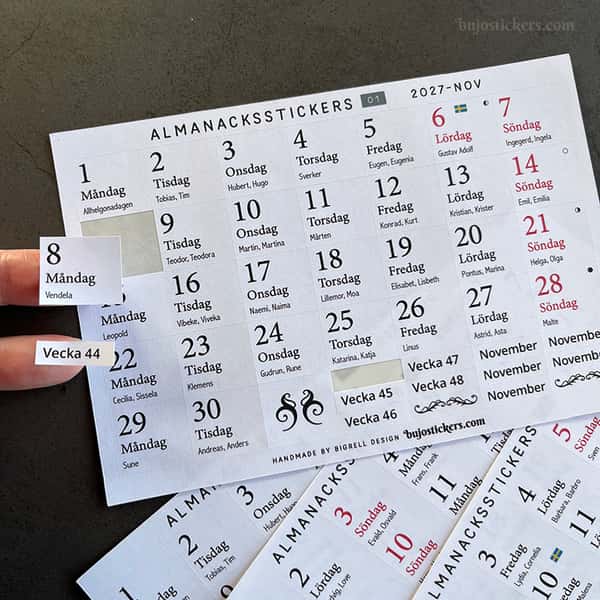Almanacksstickers 01 och Helgdagar