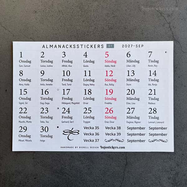 Almanacksstickers 01 och Helgdagar