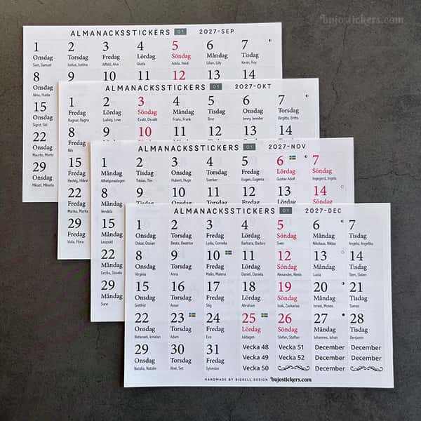 Almanacksstickers 01 och Helgdagar