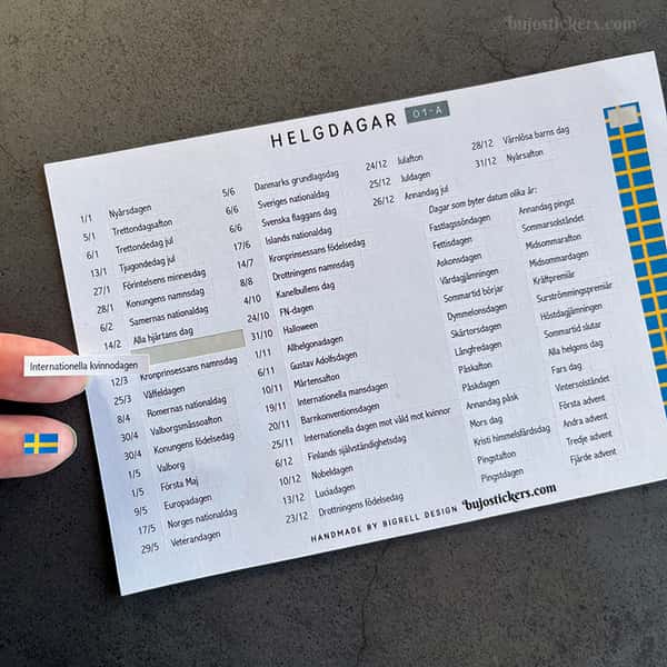 Almanacksstickers 01 och Helgdagar