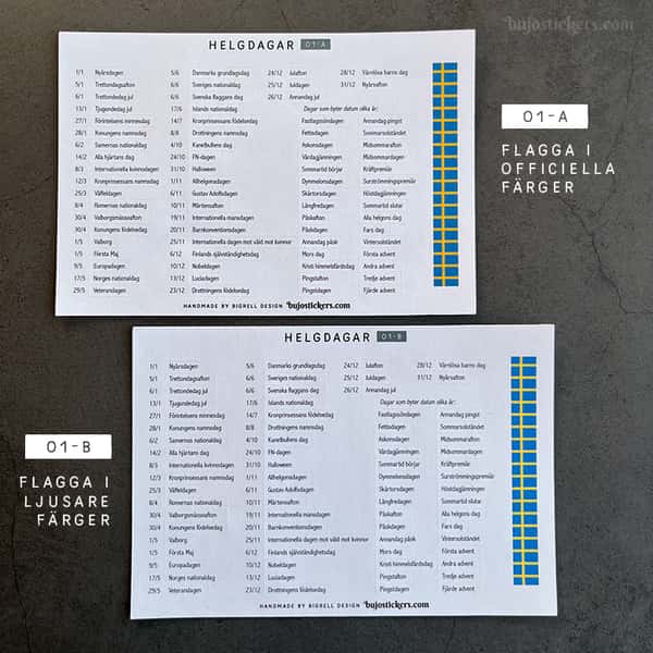 Almanacksstickers 01 och Helgdagar