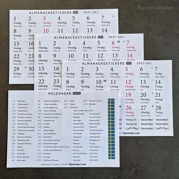 Almanacksstickers 01 och Helgdagar