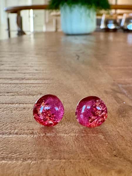 Small ruby red stud earrings (9 mm) - stainless steel posts