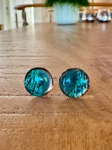 Teal green stud earrings (11 mm) - stainless steel posts