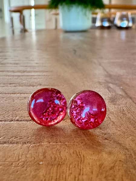 Ruby red stud earrings (11 mm) - stainless steel posts