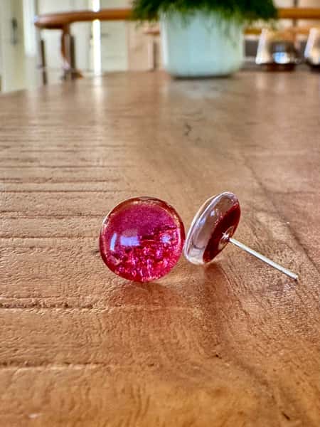 Ruby red stud earrings (11 mm) - stainless steel posts