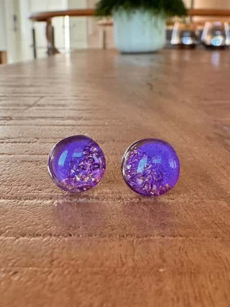 Violet purple stud earrings (11 mm) - stainless steel posts