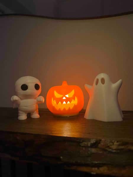 🎃 Halloween Dekorationsset – 3-pack (Mumie, Pumpa med LED-ljus & Spöke) 👻