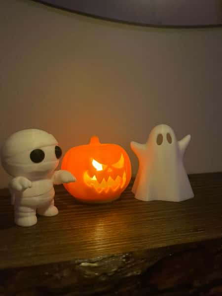 🎃 Halloween Dekorationsset – 3-pack (Mumie, Pumpa med LED-ljus & Spöke) 👻