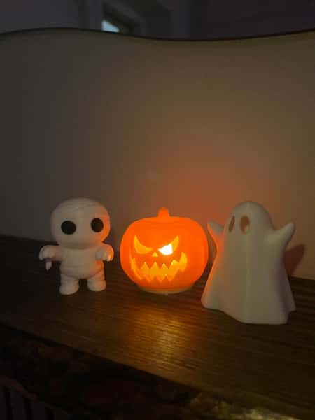 🎃 Halloween Dekorationsset – 3-pack (Mumie, Pumpa med LED-ljus & Spöke) 👻