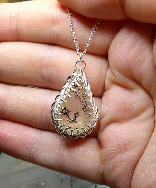 dendritisk kvarts i sterling silver halsband