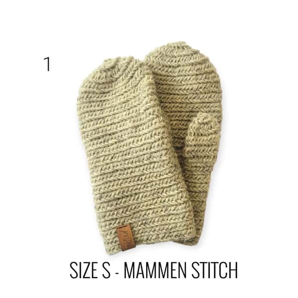 Nålbundna vantar,  stl S, mammenstygn