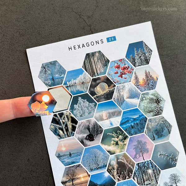 Stickers – Vinterbilder i hexagoner