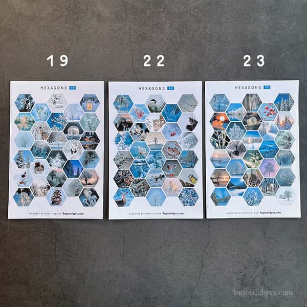 Stickers – Vinterbilder i hexagoner