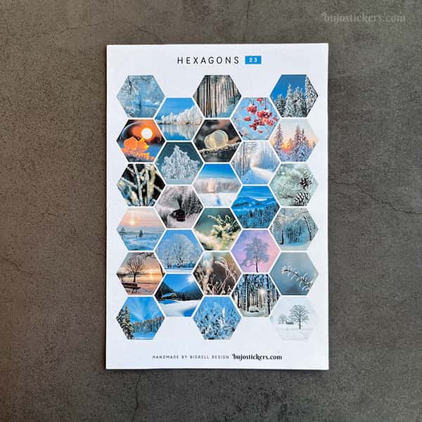 Stickers – Vinterbilder i hexagoner