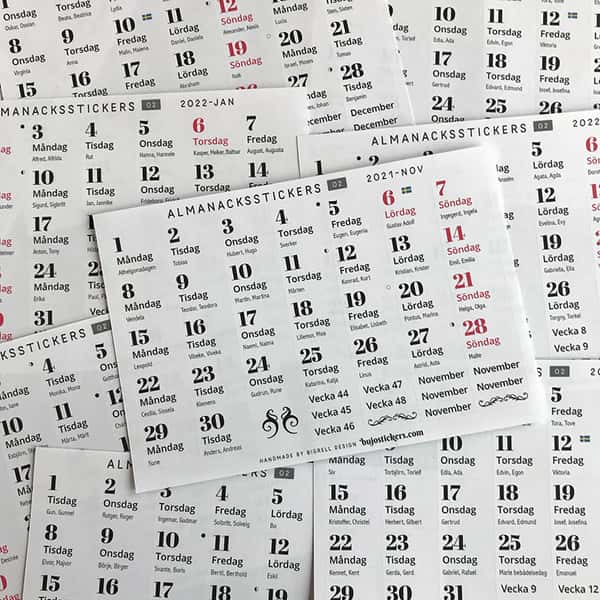Almanacksstickers 02 och Helgdagar