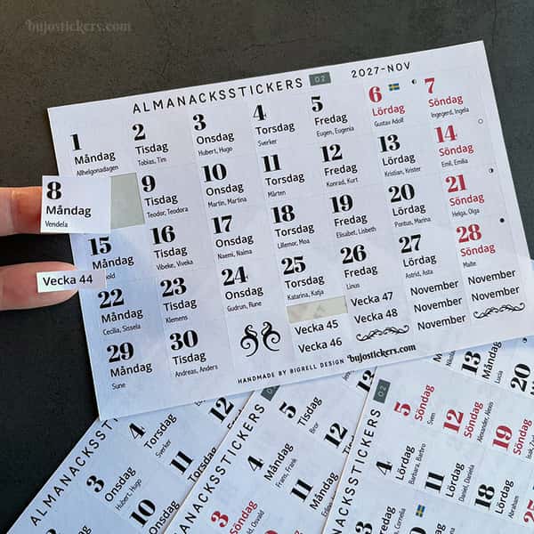 Almanacksstickers 02 och Helgdagar