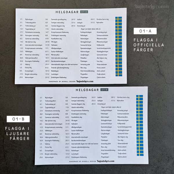 Almanacksstickers 02 och Helgdagar