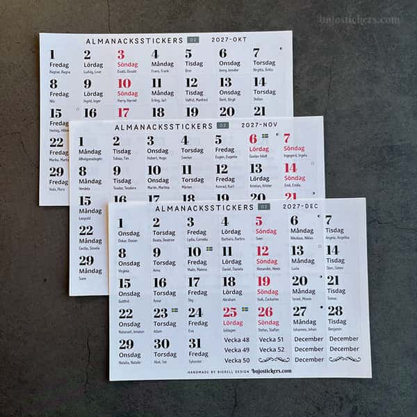 Almanacksstickers 02 och Helgdagar