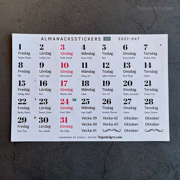 Almanacksstickers 02 och Helgdagar