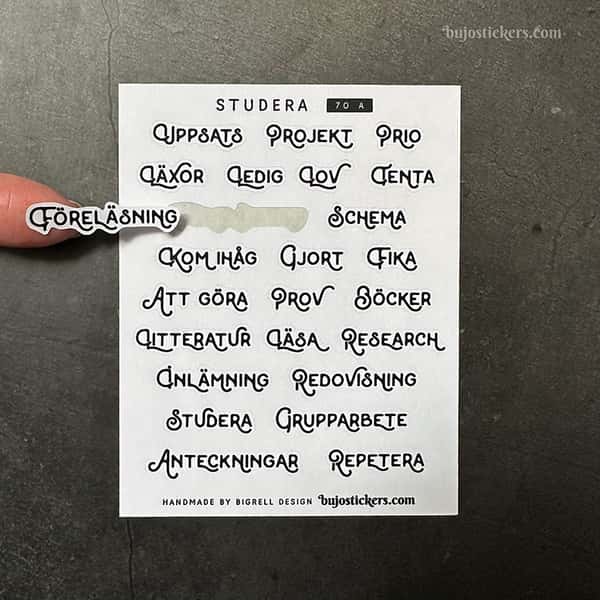 Stickers – Studera/plugga. Ord. Rubriker för listor.