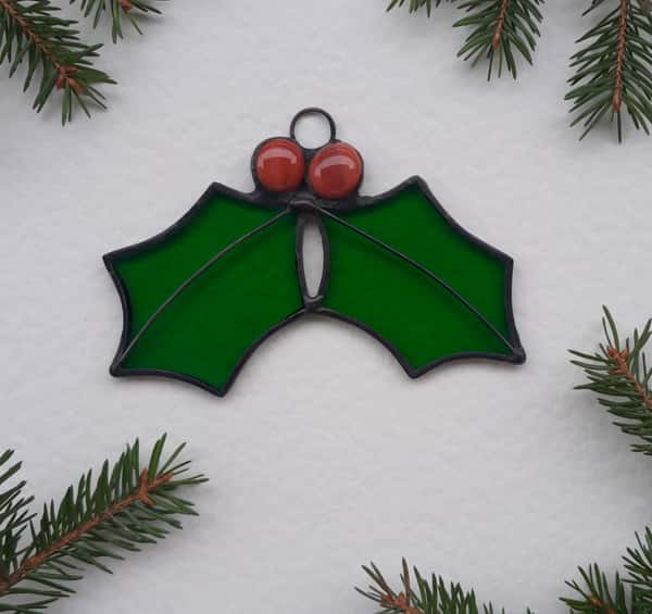 Stained glass Christmas holly