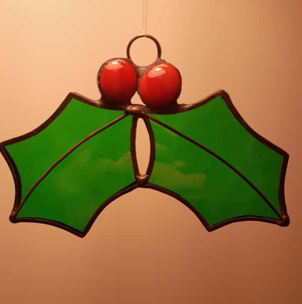 Stained glass Christmas holly
