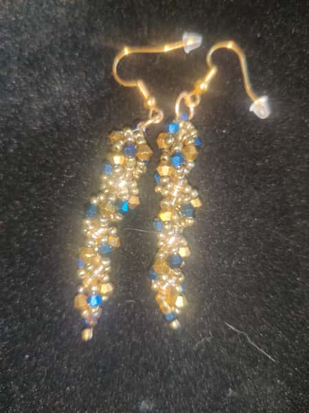 Armband och örhängen set - Guld med blå glaskristaller