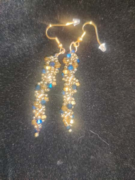 Armband och örhängen set - Guld med blå glaskristaller