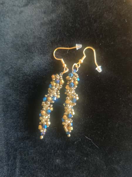 Armband och örhängen set - Guld med blå glaskristaller