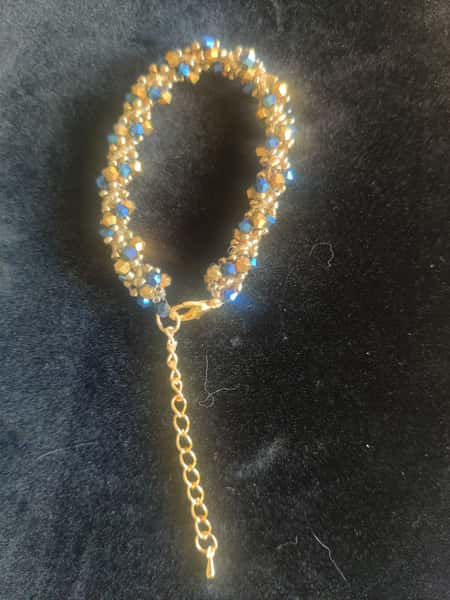 Armband och örhängen set - Guld med blå glaskristaller