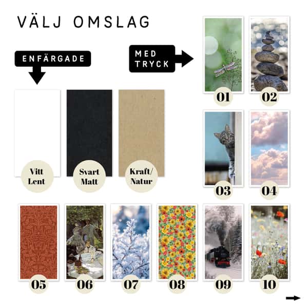 Veckokalender horisontell layout. Välj omslag och högersida. Häftad Traveler's notebooks insert. Regular/standard storlek.