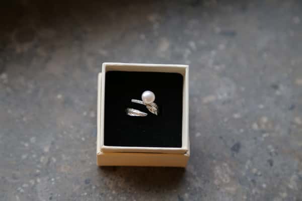 S925 Sterling Silver Feather Freshwater Pearl Open Ring