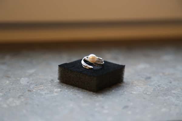 S925 Sterling Silver Feather Freshwater Pearl Open Ring
