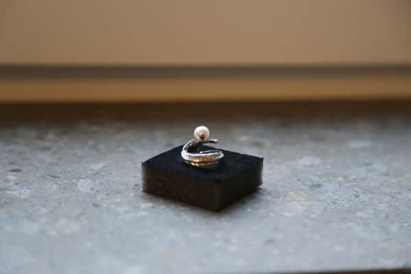 S925 Sterling Silver Feather Freshwater Pearl Open Ring