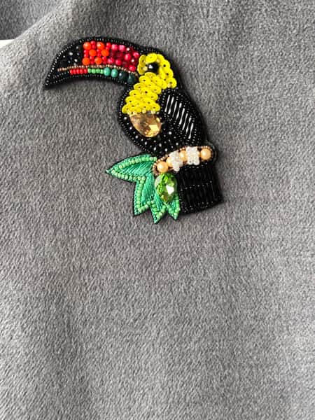 Colourful Toucan Bird, Handmade Beaded and Sequin Fabric Patches, embellished appliques for jackets, dresses, handbags, hats, crafts.