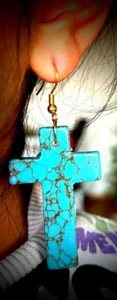 Turquoise Faith Cross Earrings – Howlite Stone Charm