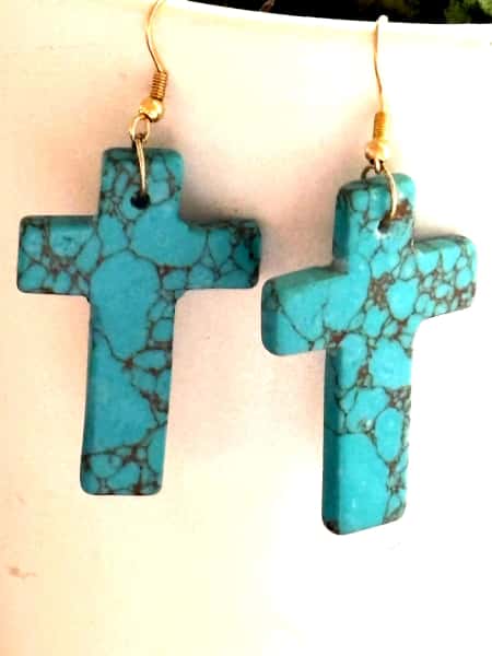 Turquoise Faith Cross Earrings – Howlite Stone Charm