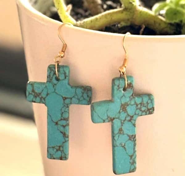 Turquoise Faith Cross Earrings – Howlite Stone Charm