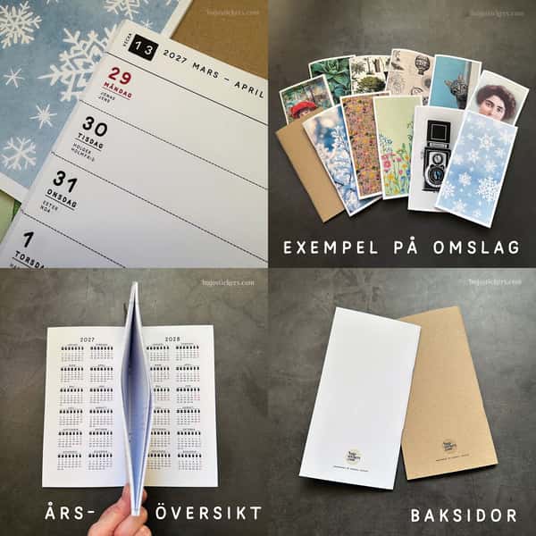 Veckokalender horisontell layout. Välj omslag och högersida. Häftad Traveler's notebooks insert. Regular/standard storlek.