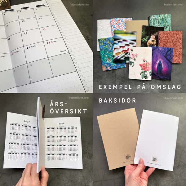 Månadskalender B6 med 103 omslag att välja mellan. Häftad Traveler's notebooks insert i storlek B6.