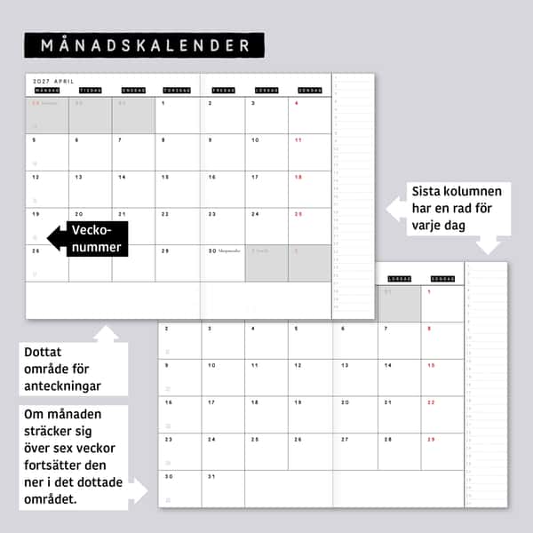 Månadskalender B6 med 103 omslag att välja mellan. Häftad Traveler's notebooks insert i storlek B6.